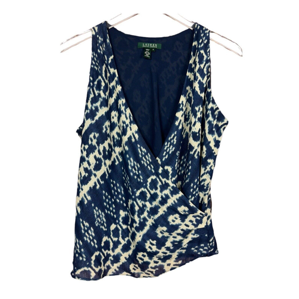 Lauren Ralph Lauren Navy and Cream Printed Wrap Tank Top